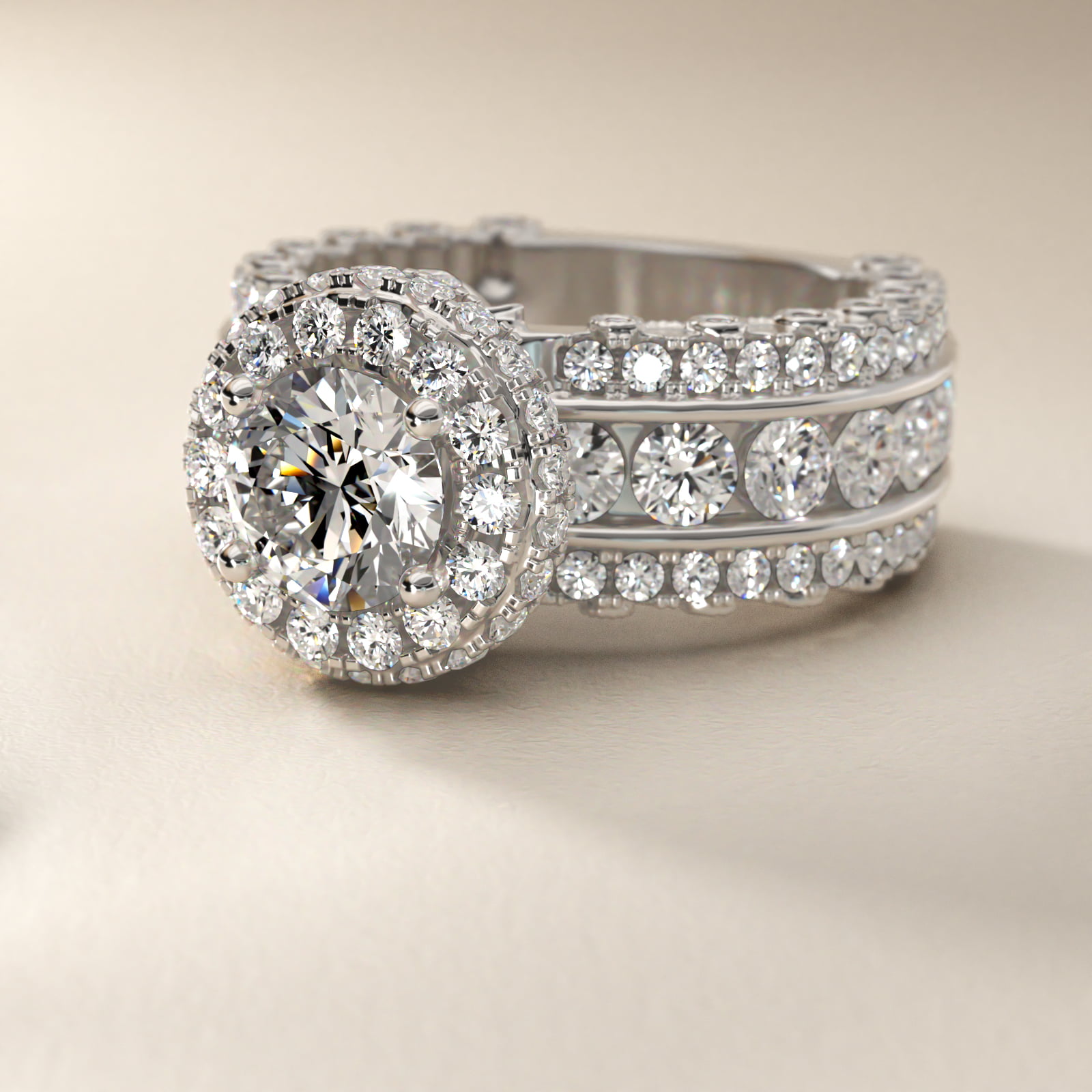 Bella Vaughan for Blue Nile Sophia Triple Row Diamond Rollover Halo in 18k White Gold (2.95 ct. tw.)