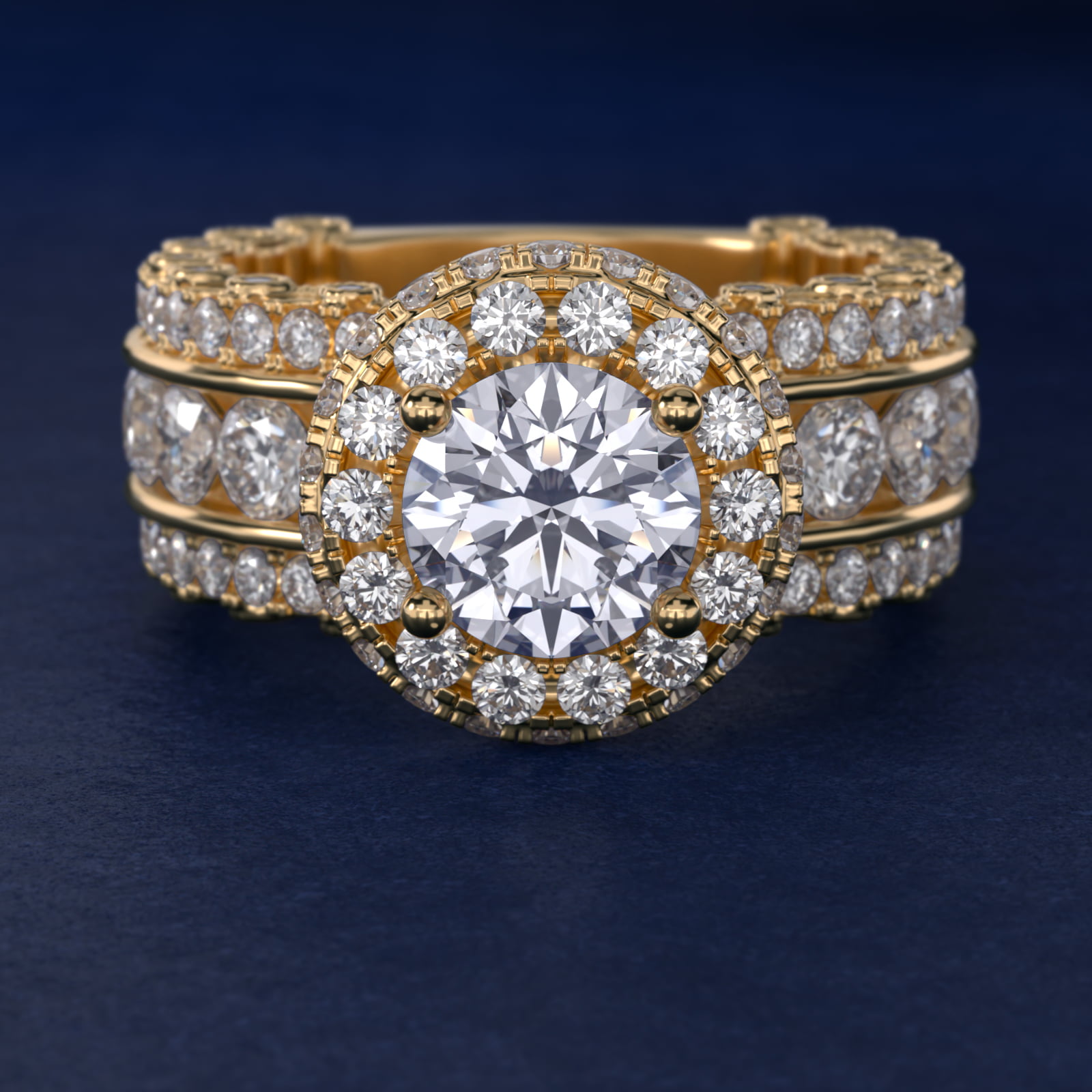 Bella Vaughan for Blue Nile Sophia Triple Row Diamond Rollover Halo in 14K Yellow Gold (2.95 ct. tw.)