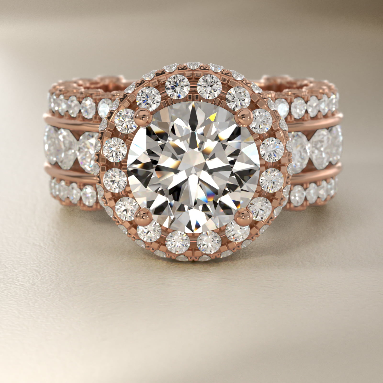 Bella Vaughan for Blue Nile Sophia Triple Row Diamond Rollover Halo in 14k Rose Gold (2.95 ct. tw.)