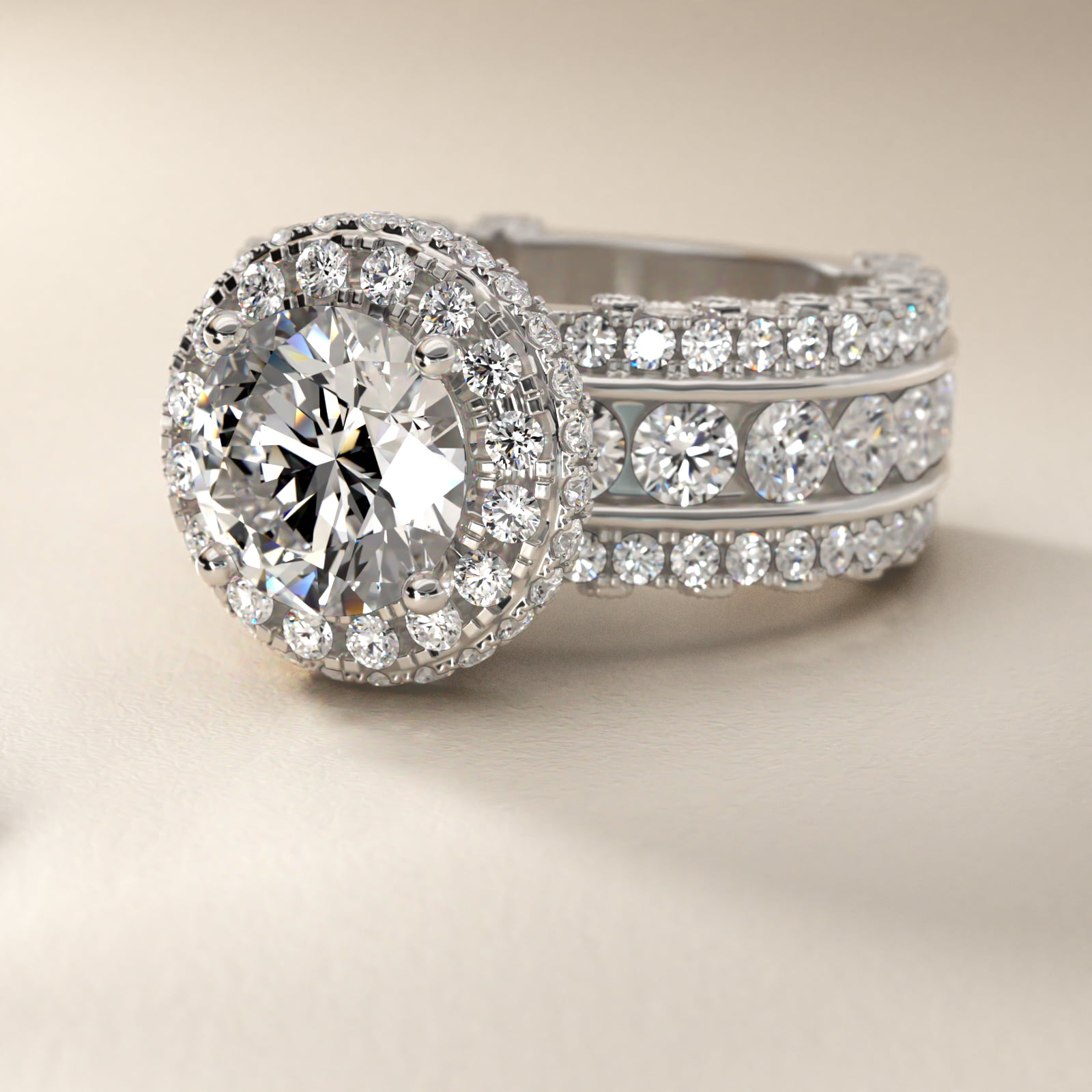 Bella Vaughan for Blue Nile Sophia Triple Row Diamond Rollover Halo in 18k White Gold (2.95 ct. tw.)