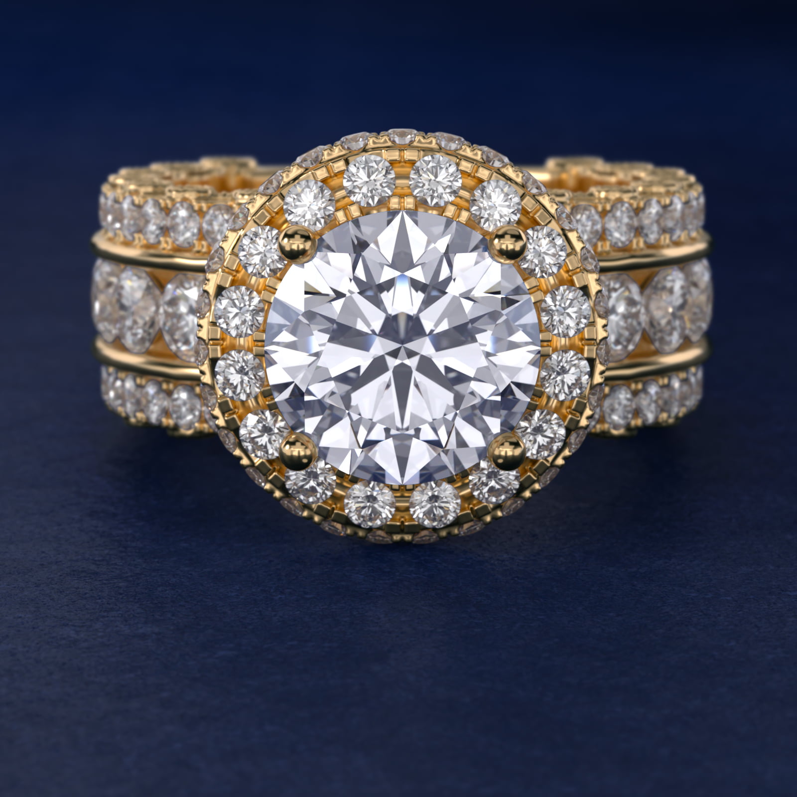 Bella Vaughan for Blue Nile Sophia Triple Row Diamond Rollover Halo in 14K Yellow Gold (2.95 ct. tw.)