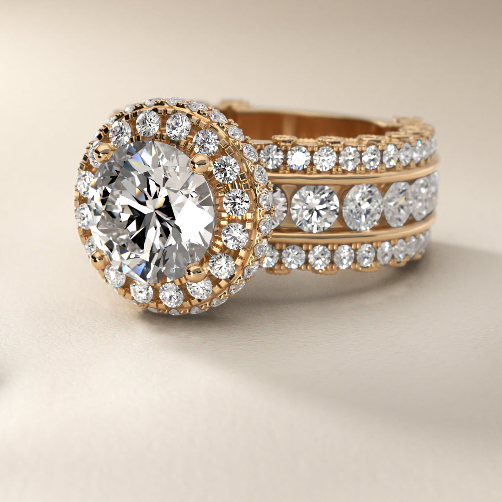 Bella Vaughan for Blue Nile Sophia Triple Row Diamond Rollover Halo in 18k Yellow Gold (2.95 ct. tw.)