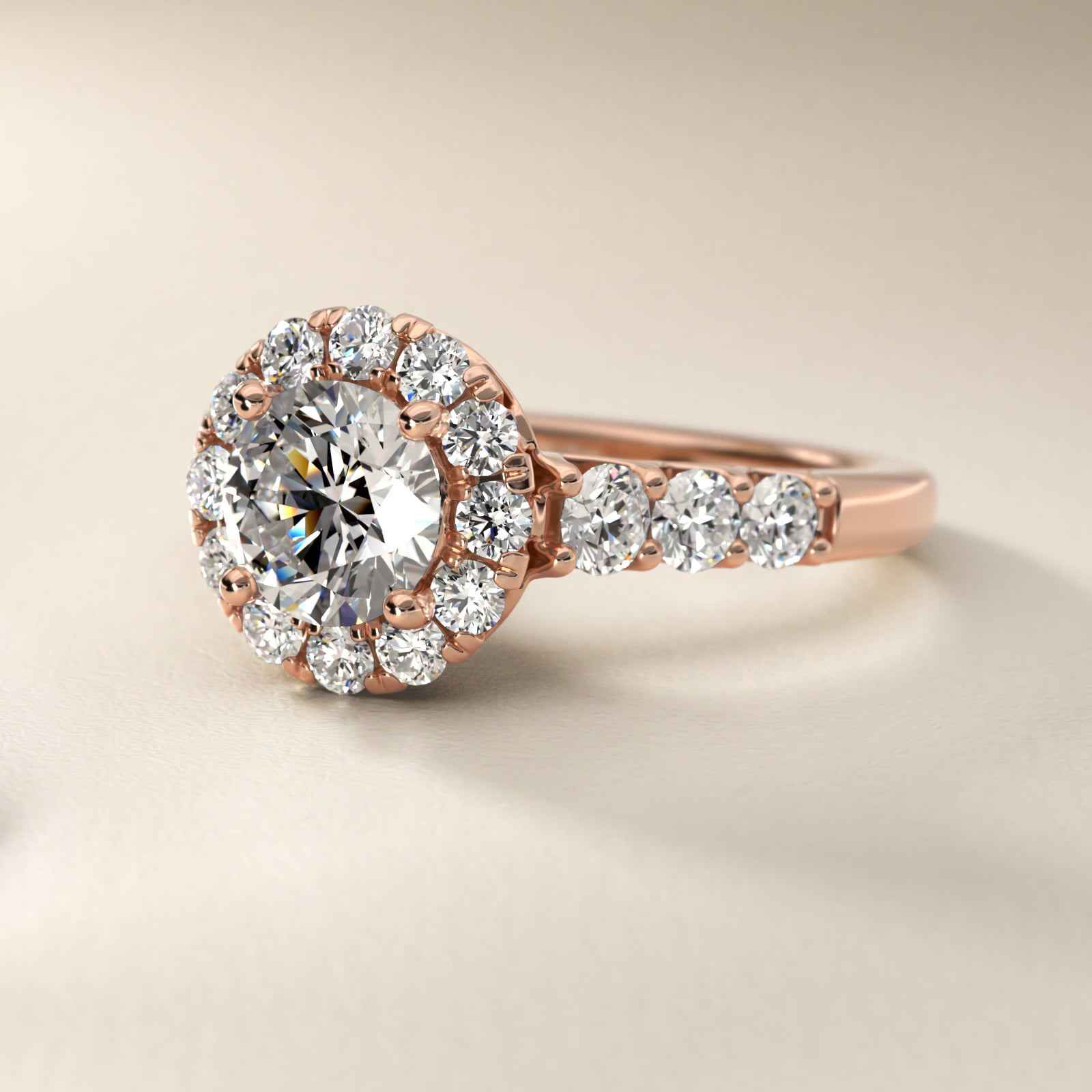 Royal Crown Halo Diamond Engagement Ring in 14k Rose Gold