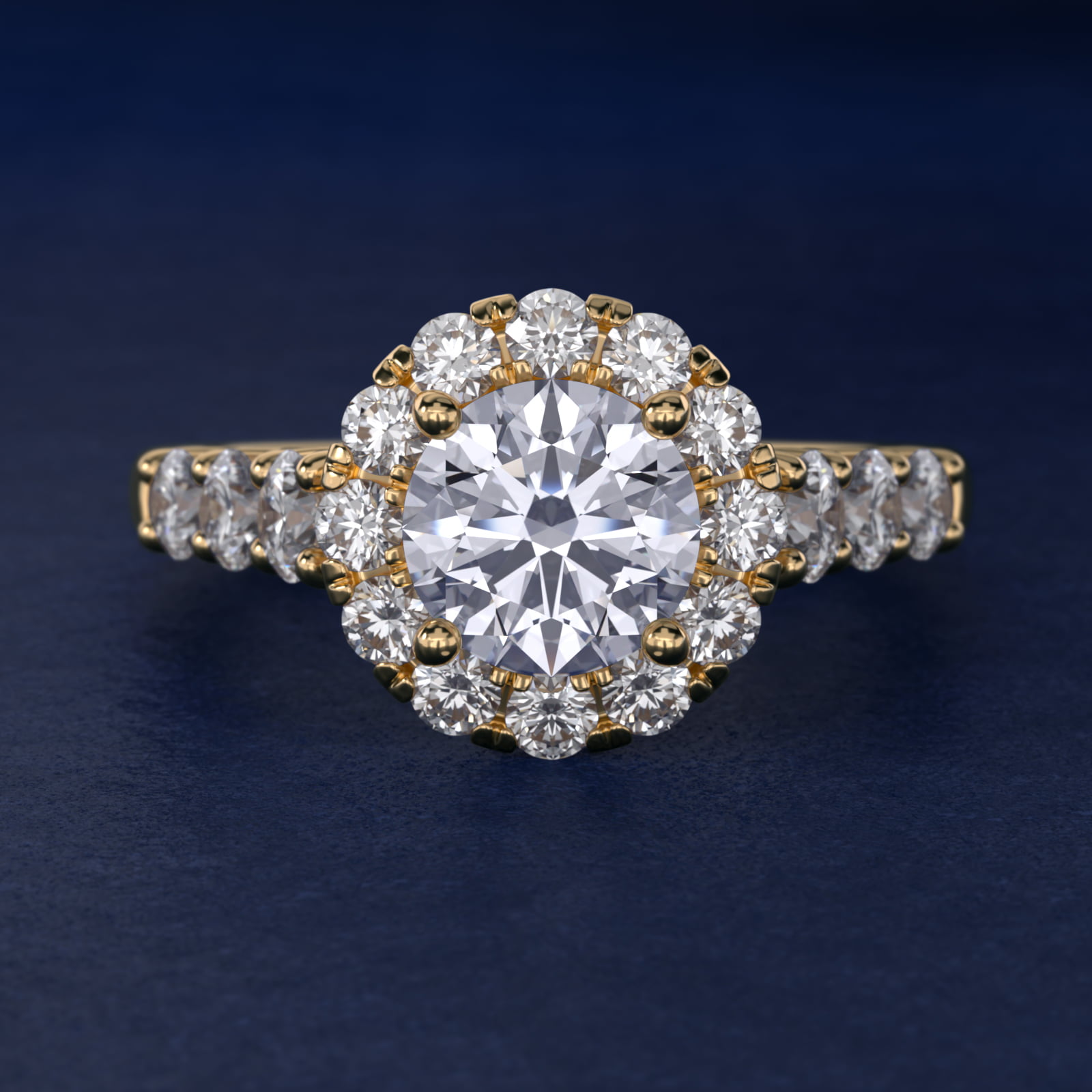 Royal Crown Halo Diamond Engagement Ring in 18k Yellow Gold