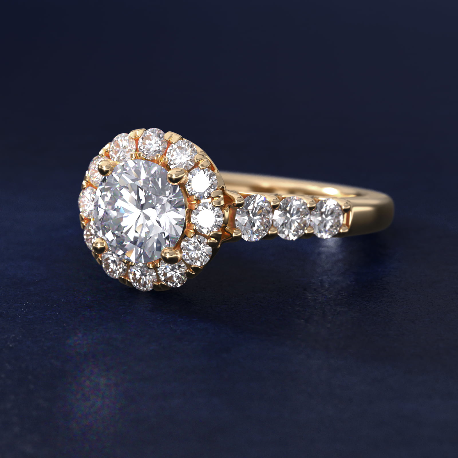 Royal Crown Halo Diamond Engagement Ring in 14K Yellow Gold