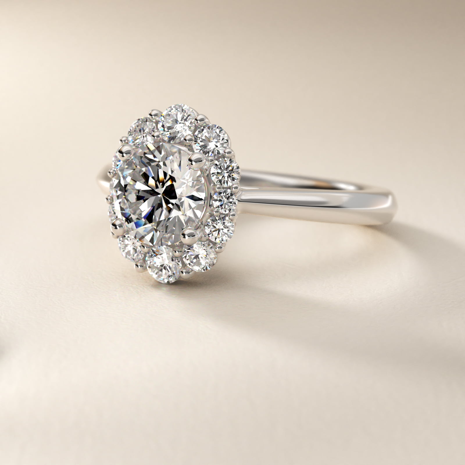 Knife Edge Graduated Oval Diamond Halo Engagement Ring in 14k White Gold (1/3 ct. tw.)