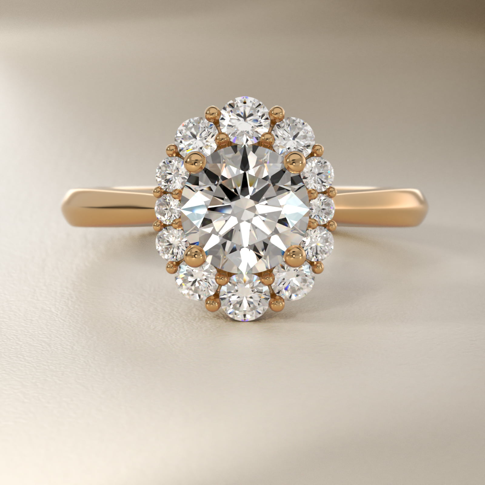 Knife Edge Graduated Oval Diamond Halo Engagement Ring in 14K Yellow Gold (1/3 ct. tw.)