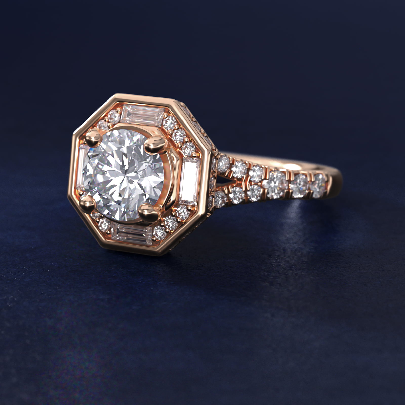 ZAC ZAC POSEN Art Deco Hexagon Halo Diamond Engagement Ring in 14k Rose Gold (3/4 ct. tw.)