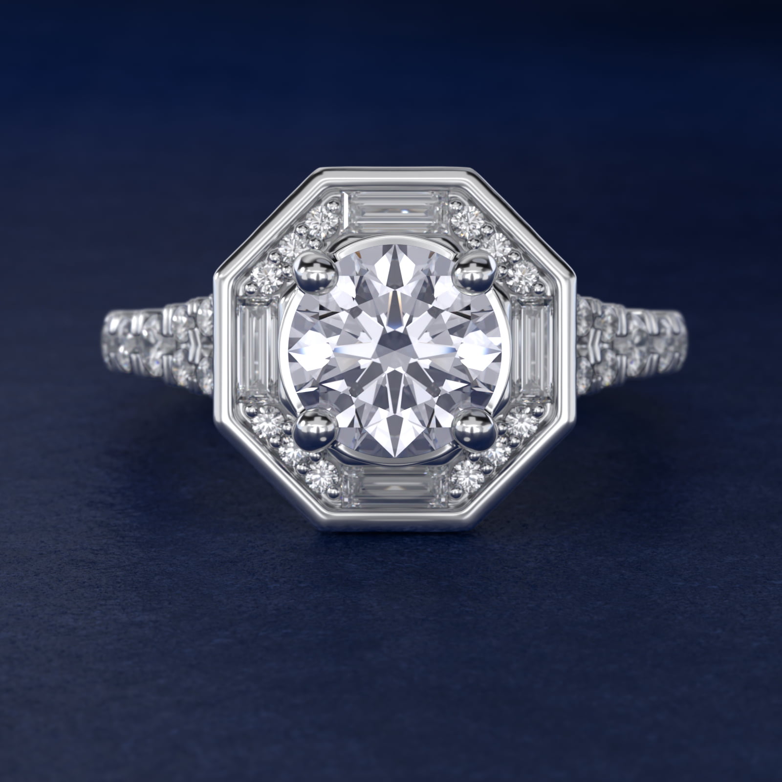 ZAC ZAC POSEN Art Deco Hexagon Halo Diamond Engagement Ring in 14k White Gold (3/4 ct. tw.)
