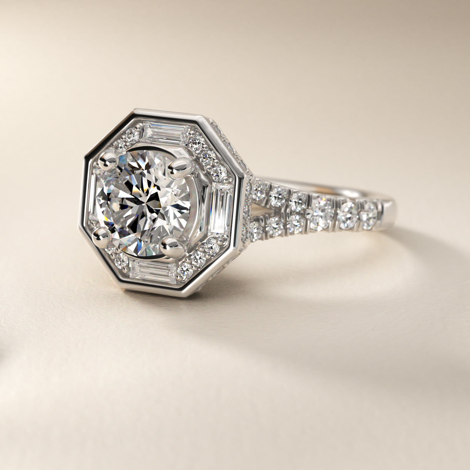 ZAC ZAC POSEN Art Deco Hexagon Halo Diamond Engagement Ring in Platinum (3/4 ct. tw.)