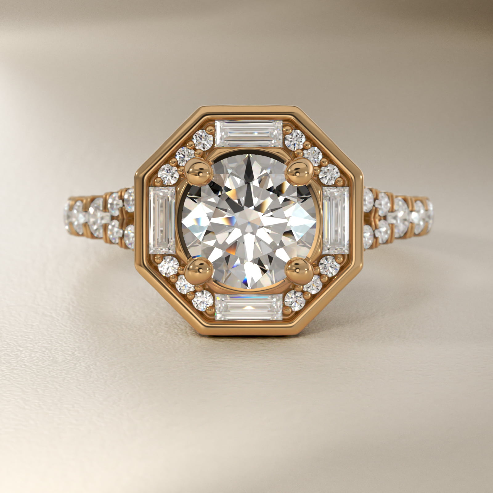 ZAC ZAC POSEN Art Deco Hexagon Halo Diamond Engagement Ring in 14k Yellow Gold (3/4 ct. tw.)