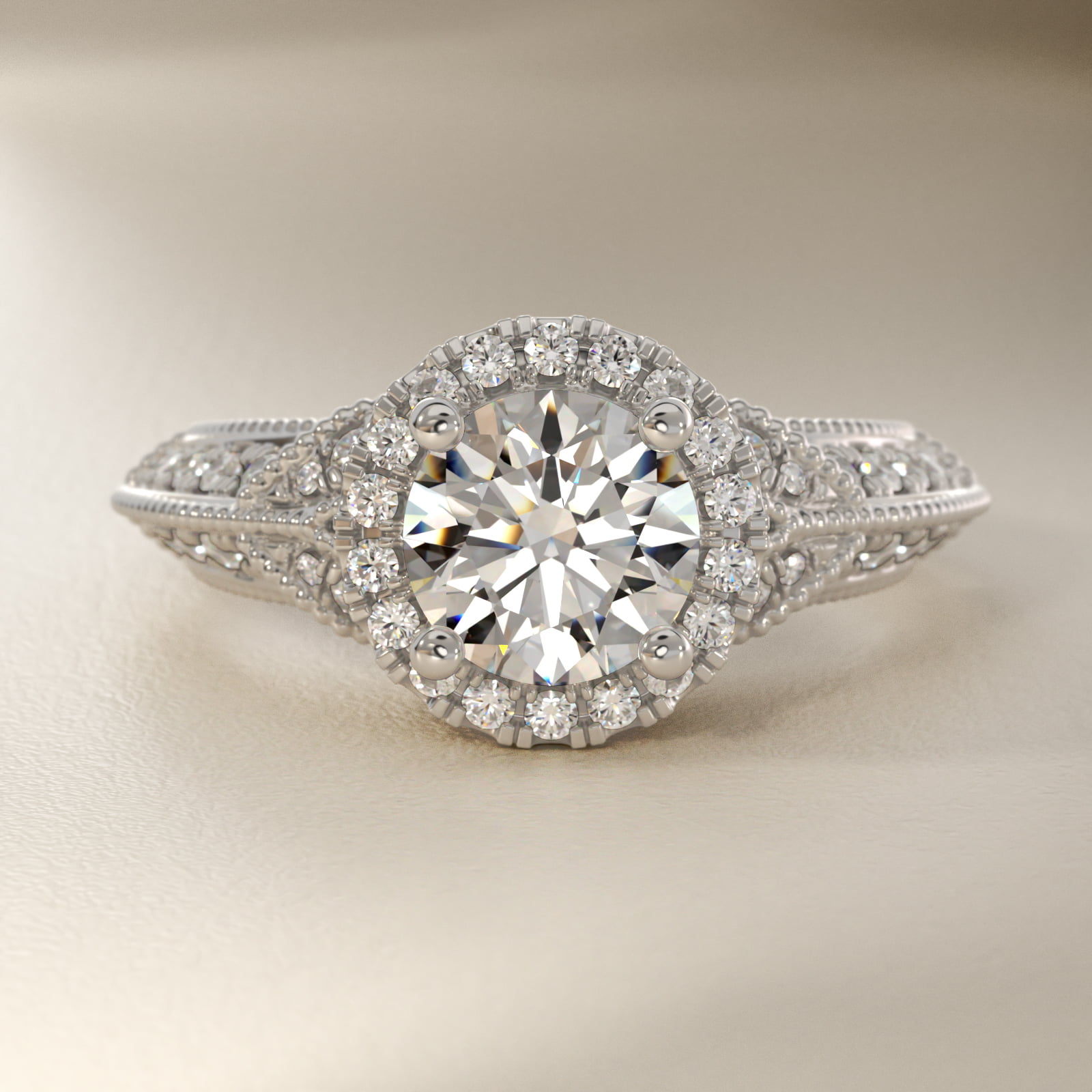 ZAC ZAC POSEN Vintage Inspired Halo Diamond Engagement Ring in Platinum
