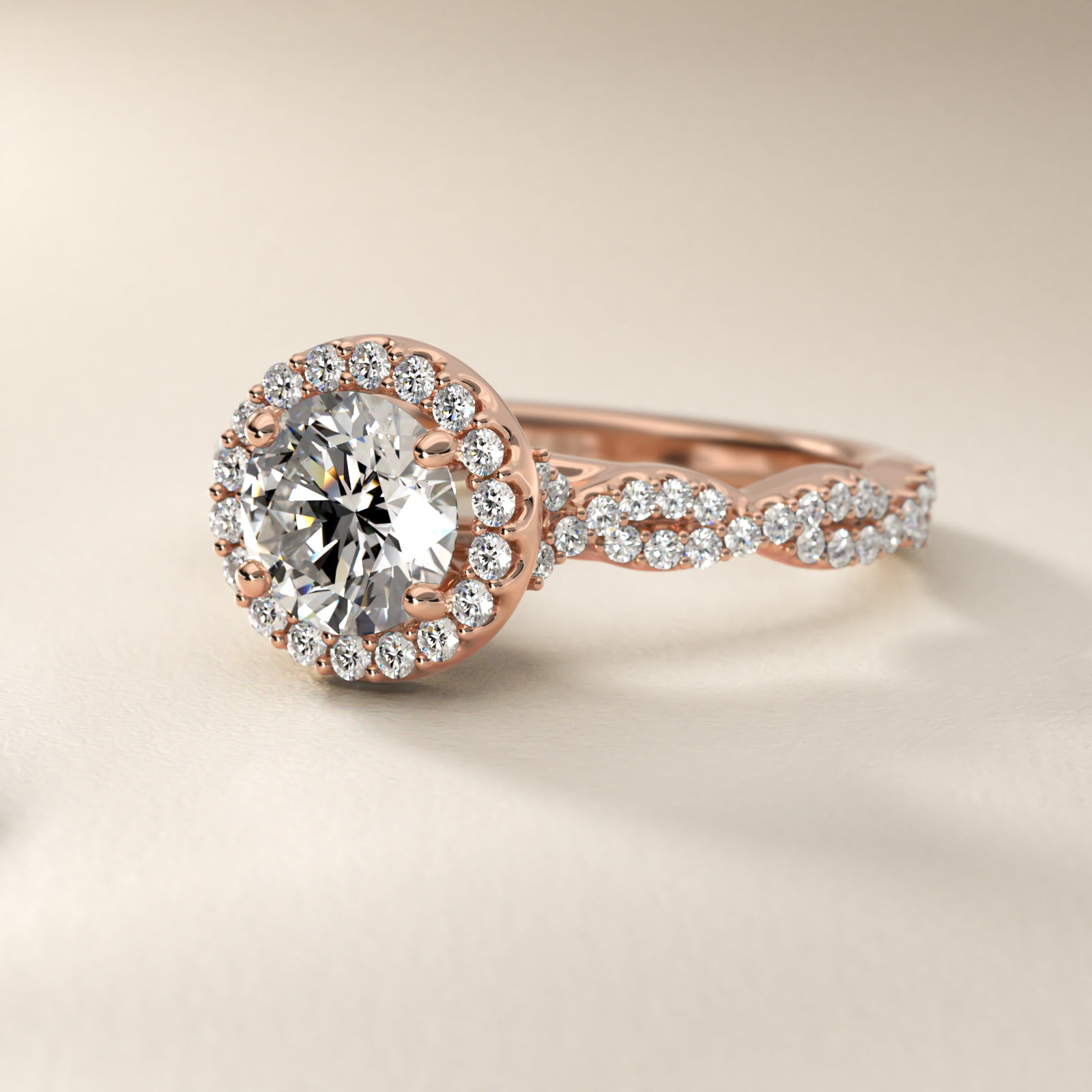 Twisted Band Halo Diamond Engagement Ring in 14k Rose Gold (1/3 ct. tw.)