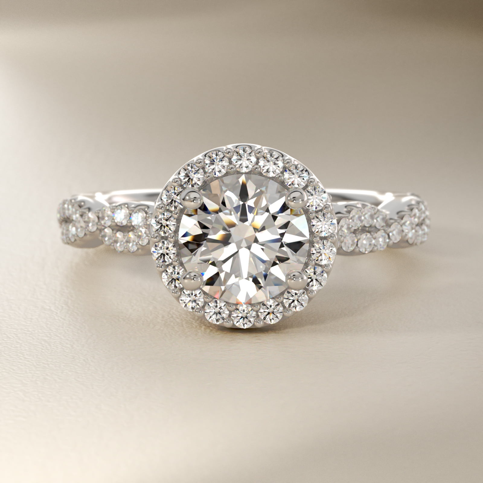 Twisted Band Halo Diamond Engagement Ring in 18k White Gold (1/3 ct. tw.)