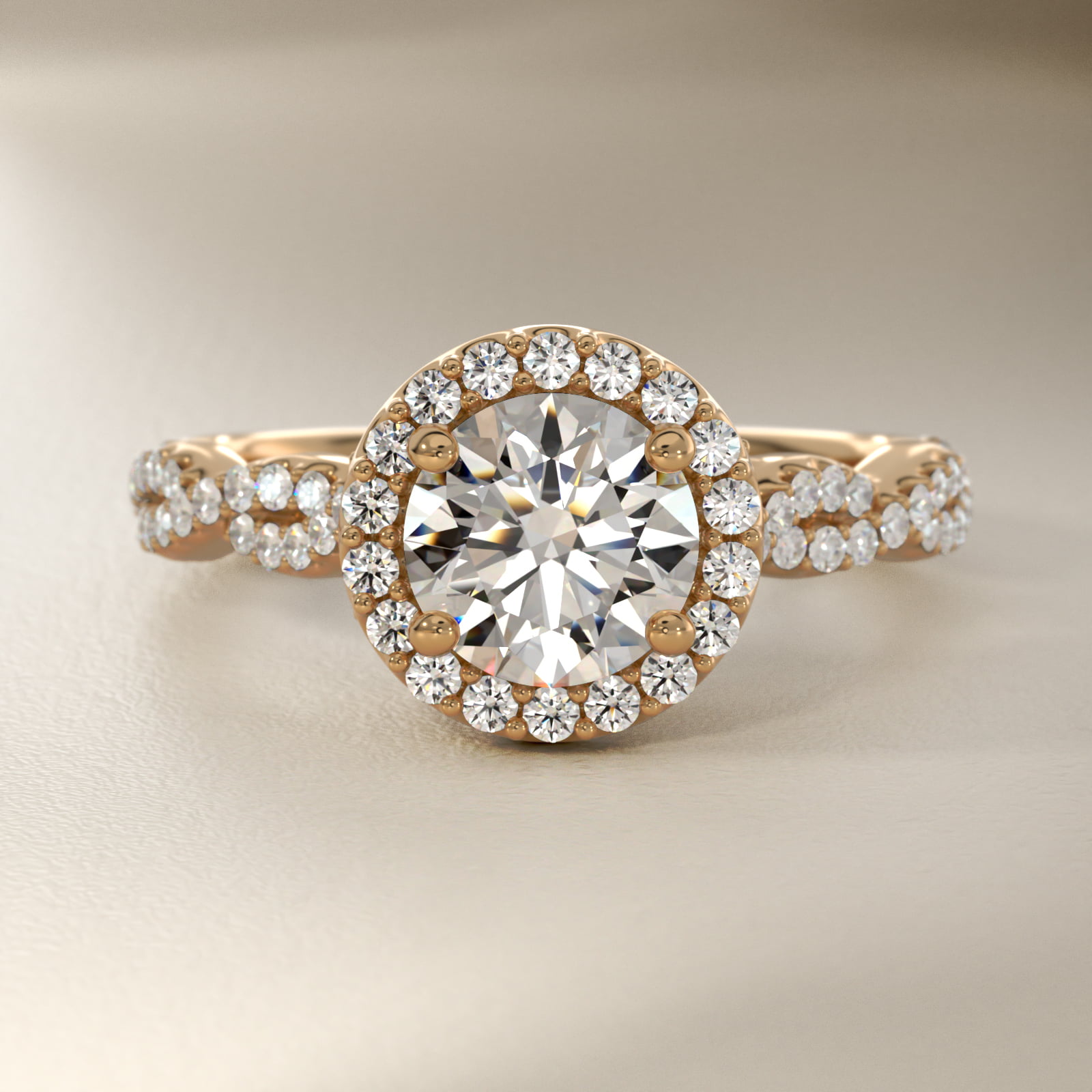 Twisted Band Halo Diamond Engagement Ring in 14k Yellow Gold (1/3 ct. tw.)