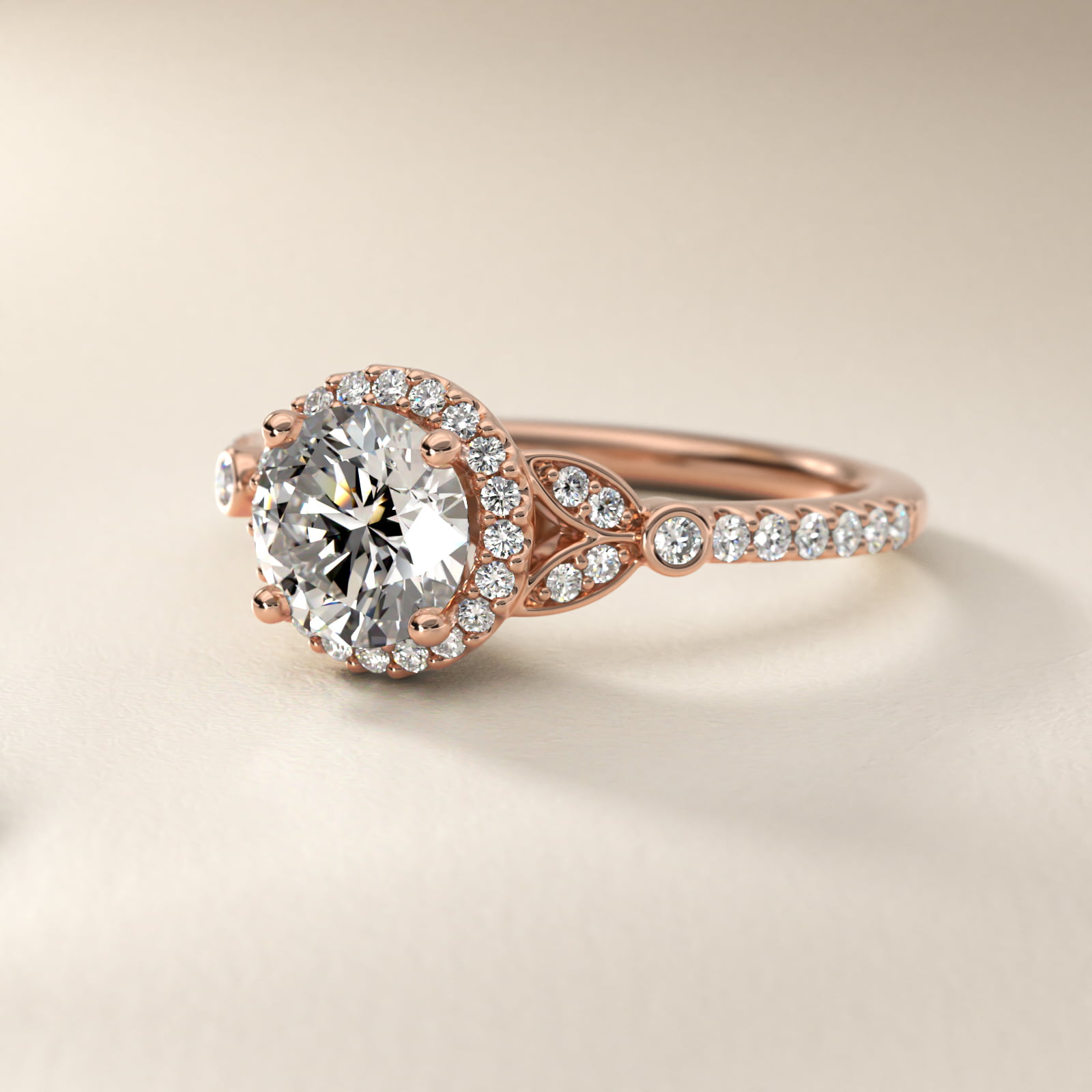 Petite Pavé Leaf Halo Diamond Engagement Ring in 14k Rose Gold (1/4 ct. tw.)