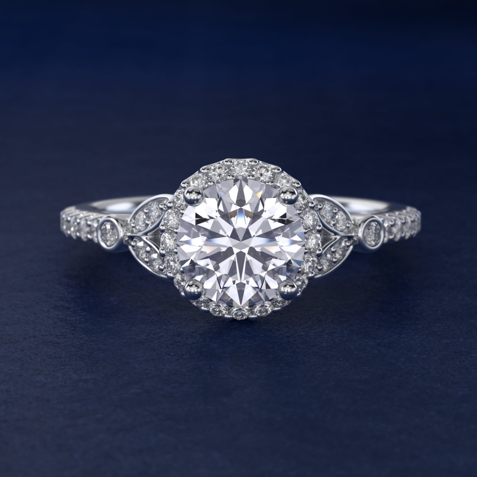 Petite Pavé Leaf Halo Diamond Engagement Ring in Platinum (1/4 ct. tw.)