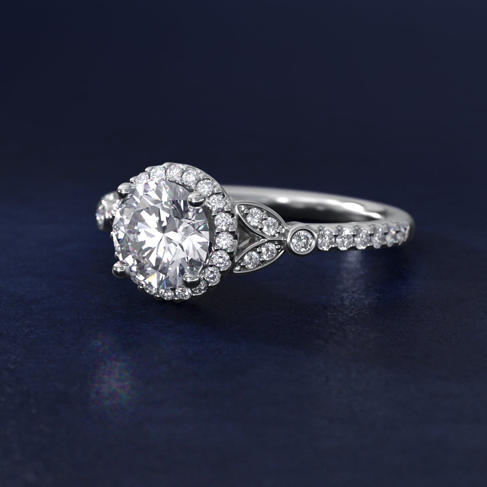 Petite Pavé Leaf Halo Diamond Engagement Ring in 18k White Gold (1/4 ct. tw.)