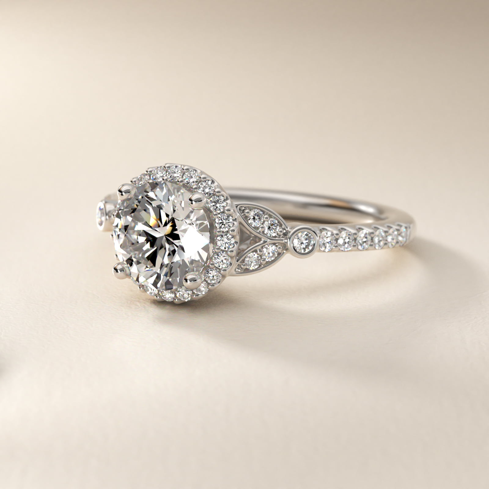 Petite Pavé Leaf Halo Diamond Engagement Ring in 14k White Gold (1/4 ct. tw.)