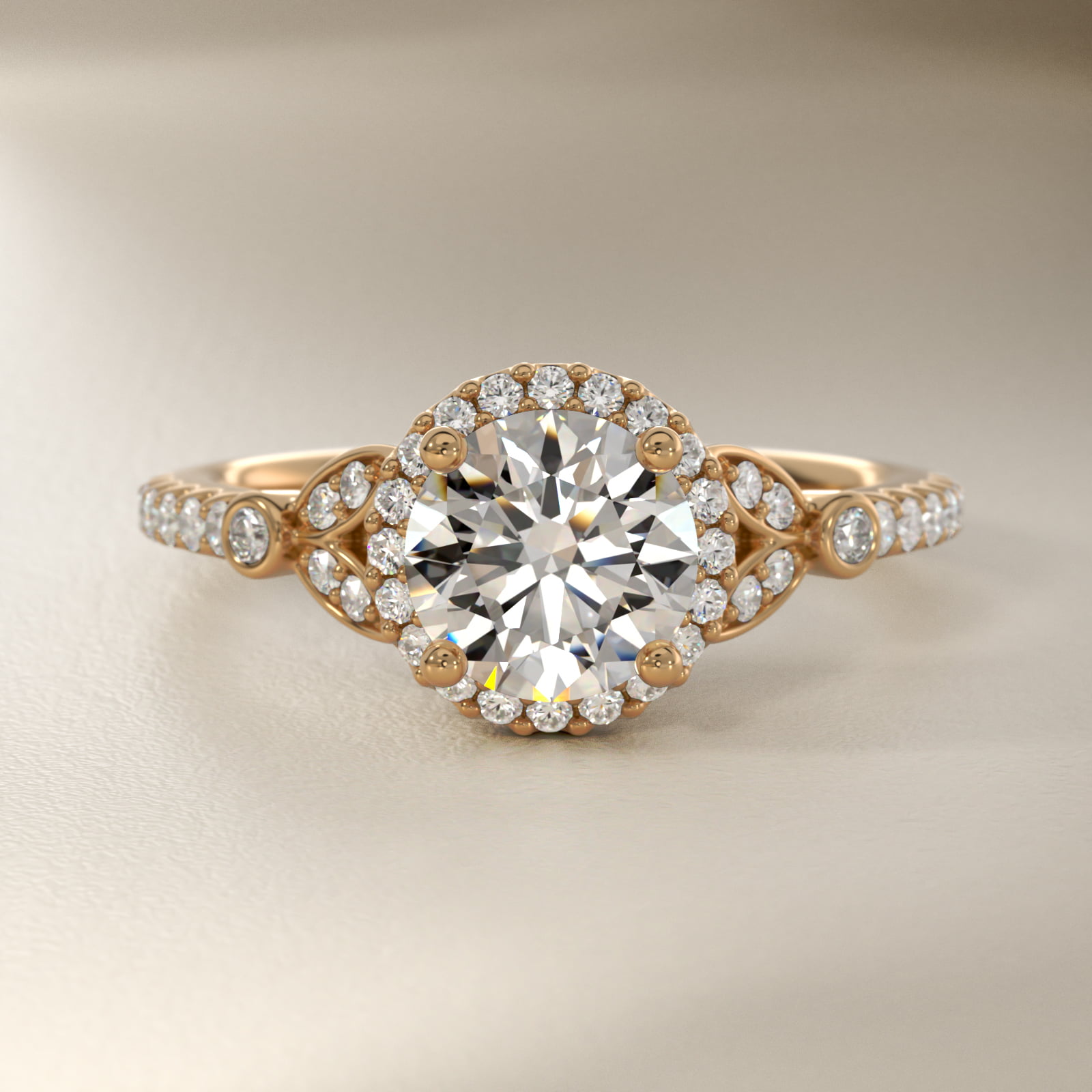 Petite Pavé Leaf Halo Diamond Engagement Ring in 14k Yellow Gold (1/4 ct. tw.)