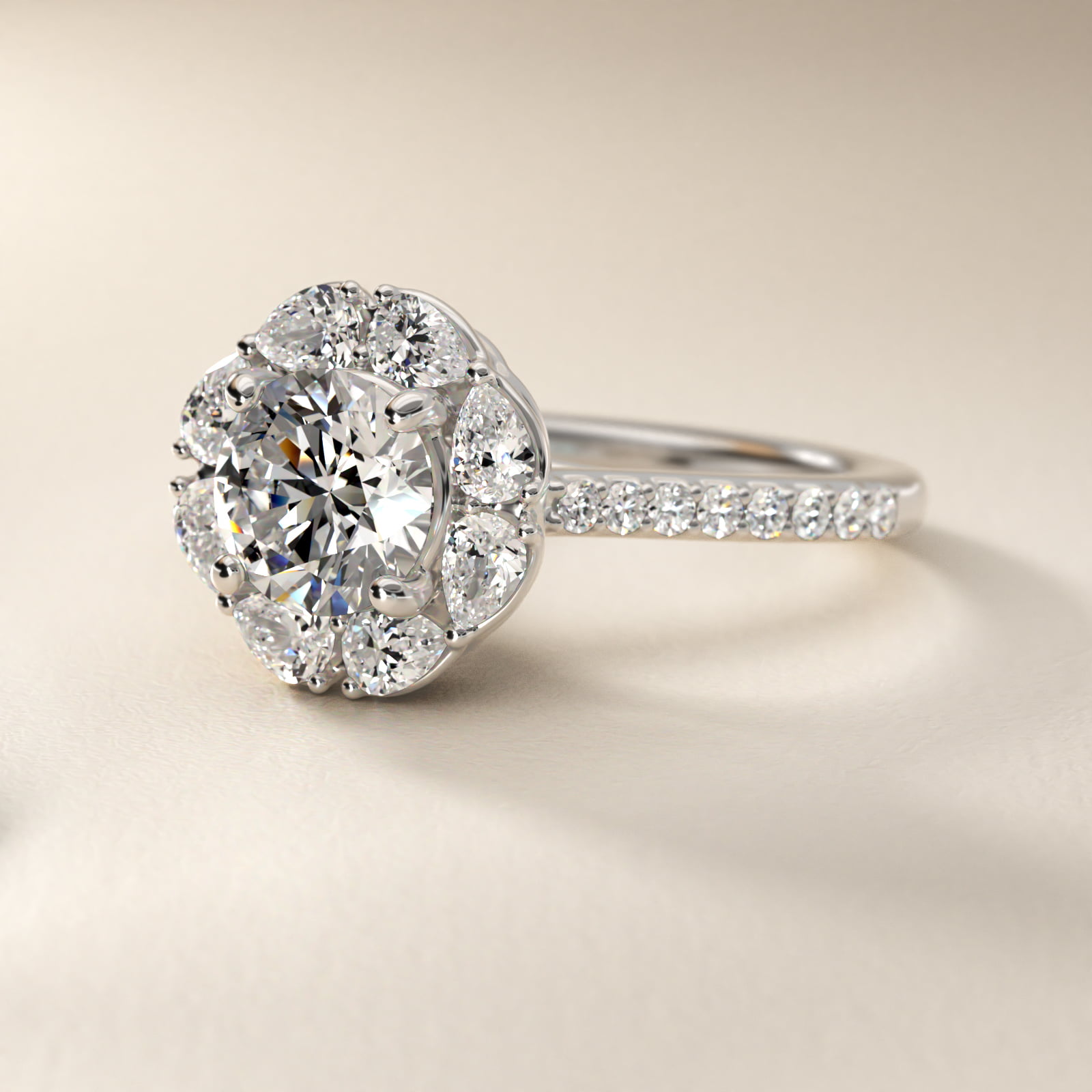 The Ritz Emerald Halo Diamond Engagement Ring in Platinum (1/2 ct. tw.)