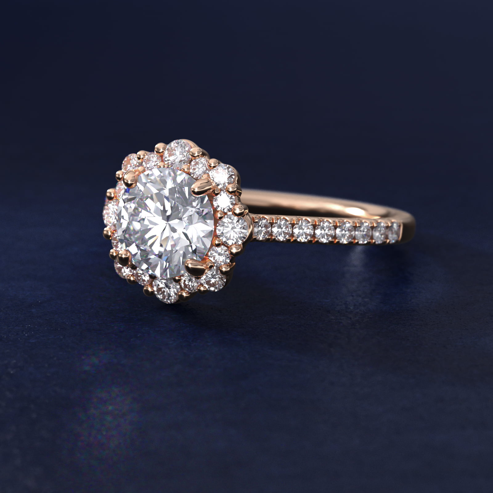Crescendo Diamond Halo Engagement Ring in 14k Rose Gold (1/3 ct. tw.)