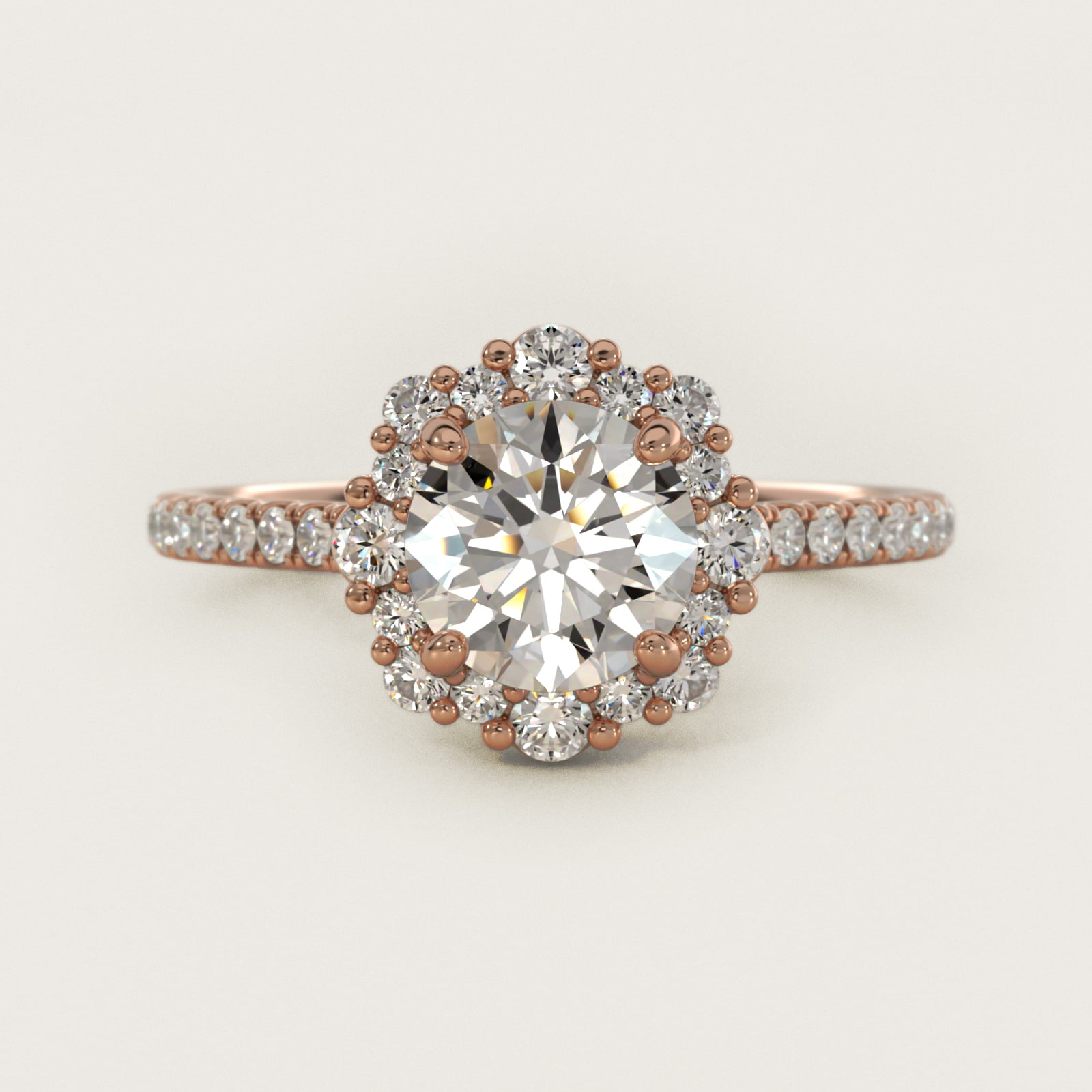 Crescendo Diamond Halo Engagement Ring in 14k Rose Gold (1/3 ct. tw.)