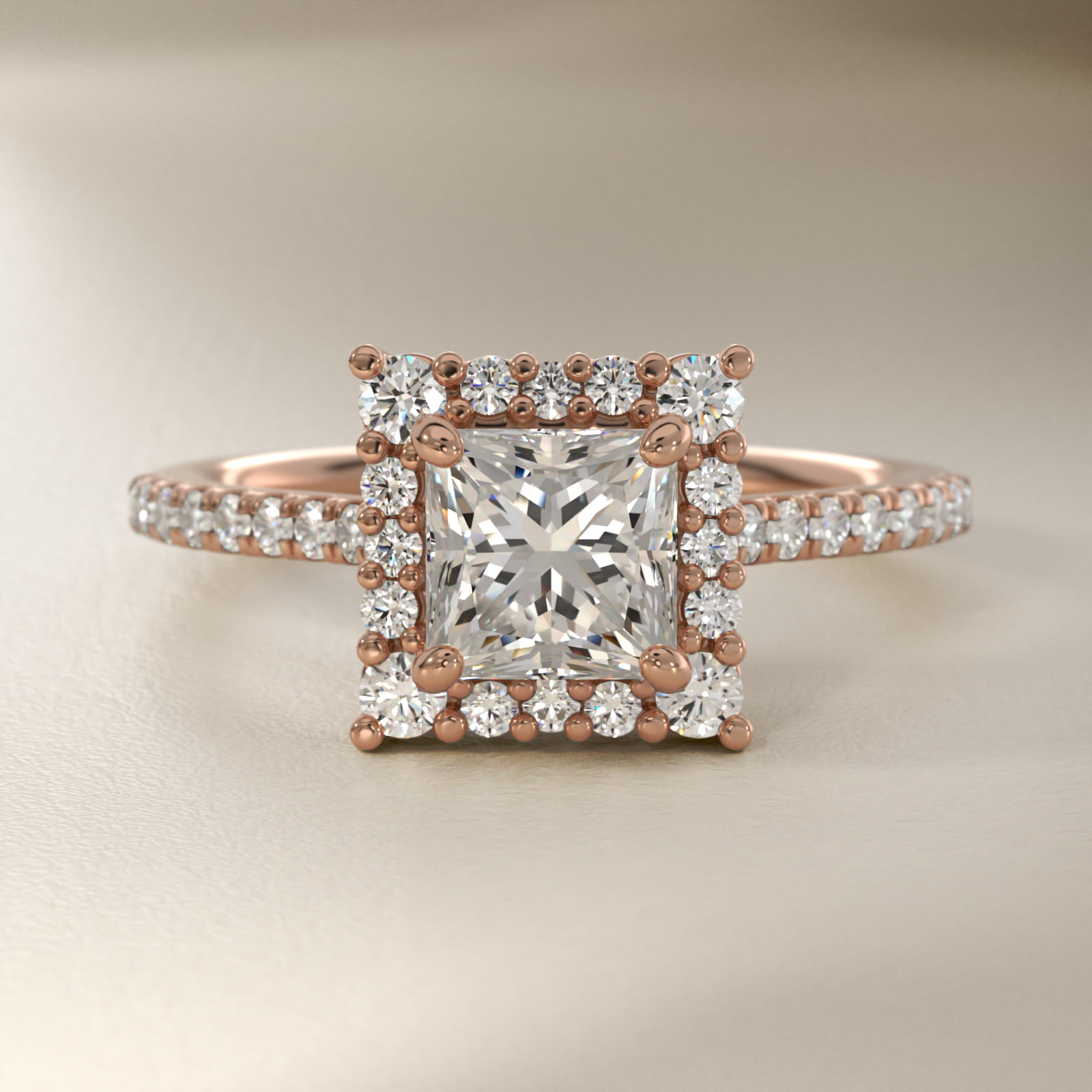 Crescendo Halo Diamond Engagement Ring in 14K Rose Gold
