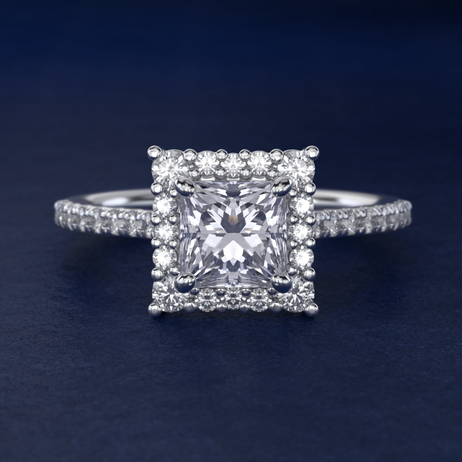 Crescendo Halo Diamond Engagement Ring in 18K White Gold