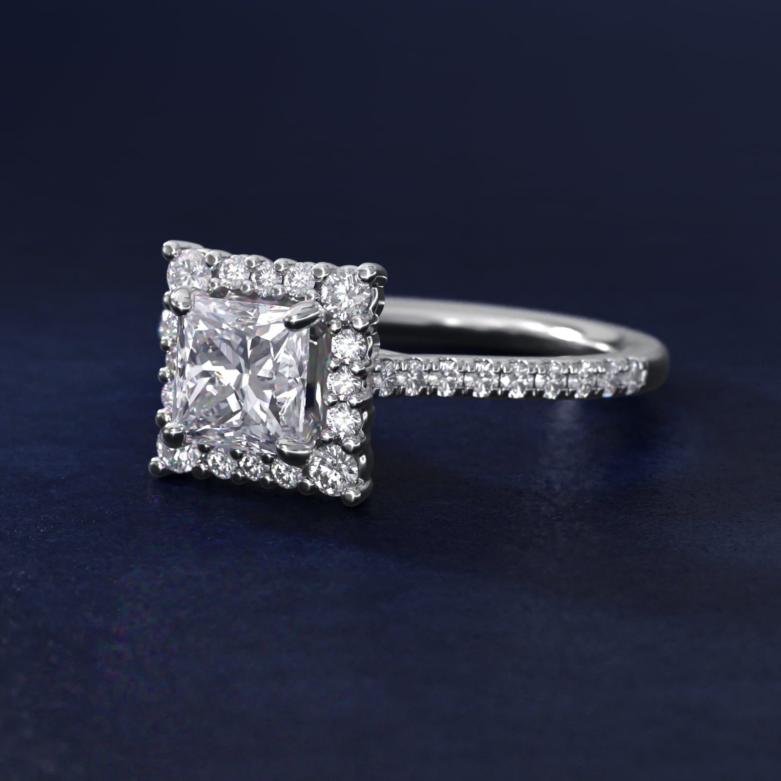 Crescendo Halo Diamond Engagement Ring in Platinum