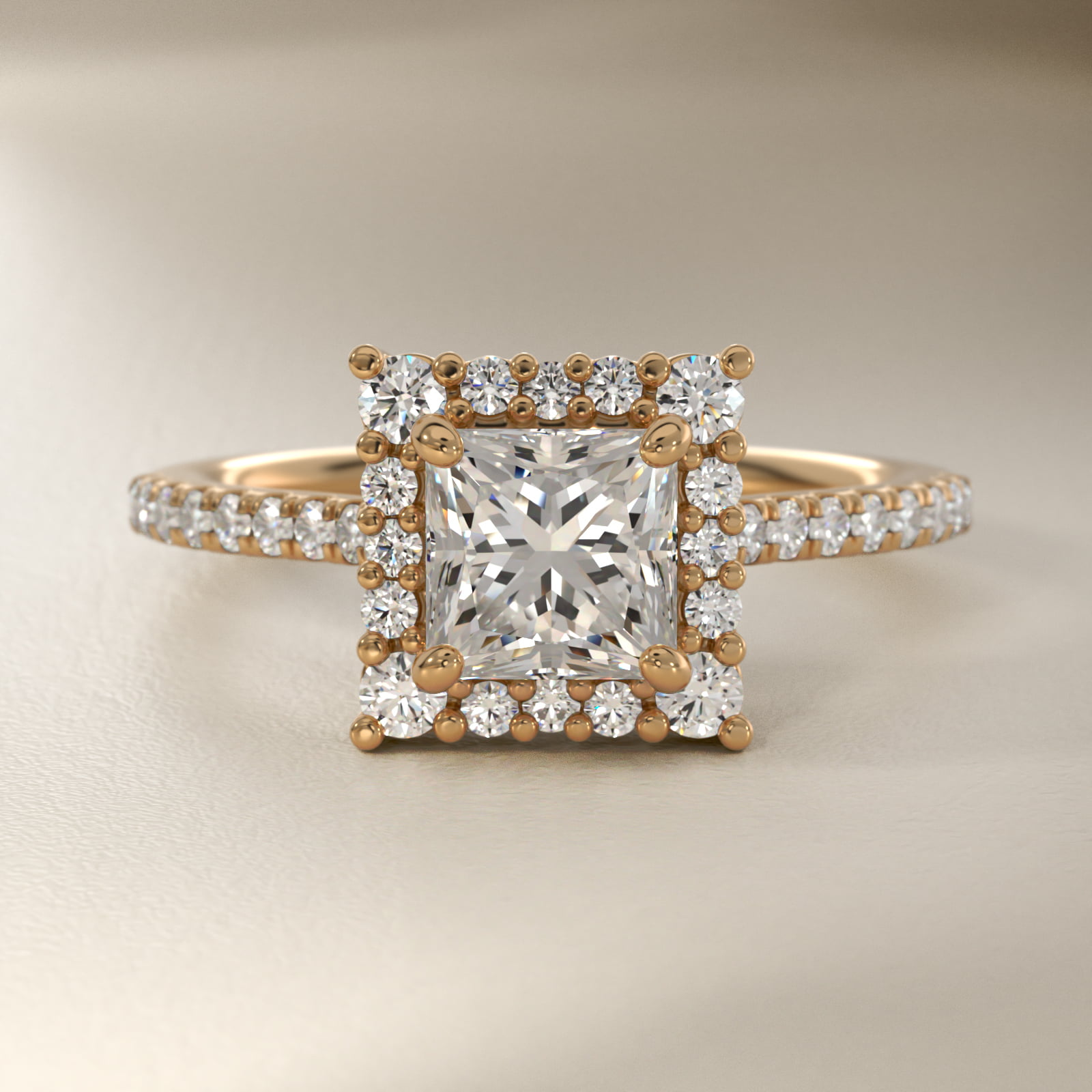 Crescendo Halo Diamond Engagement Ring in 18K Yellow Gold