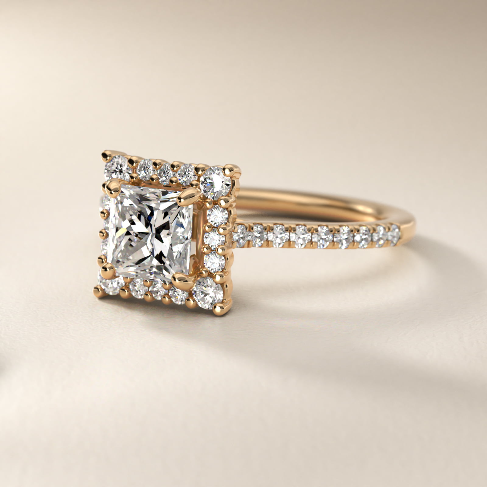 Crescendo Halo Diamond Engagement Ring in 14K Yellow Gold