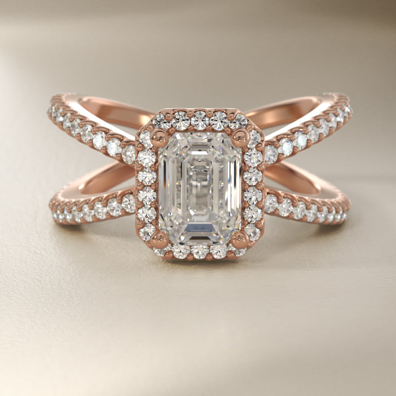 X Split Shank Hidden Halo Diamond Engagement Ring in 14k Rose Gold (1/2 ct. tw.)
