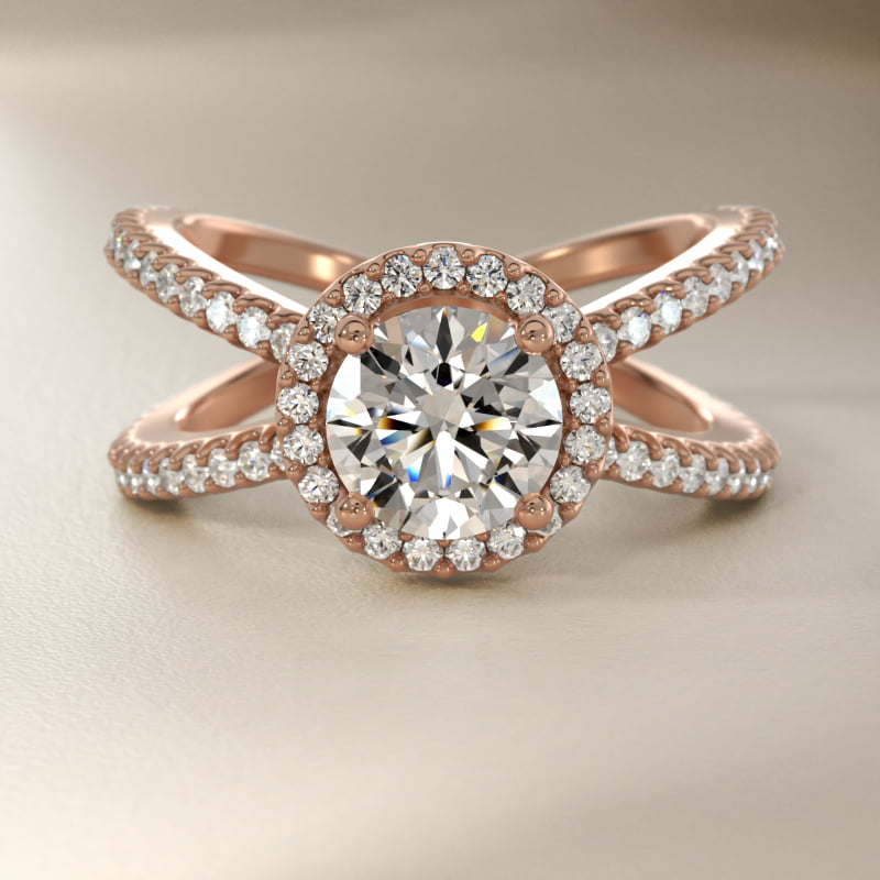X Split Shank Hidden Halo Diamond Engagement Ring in 14k Rose Gold (1/2 ct. tw.)