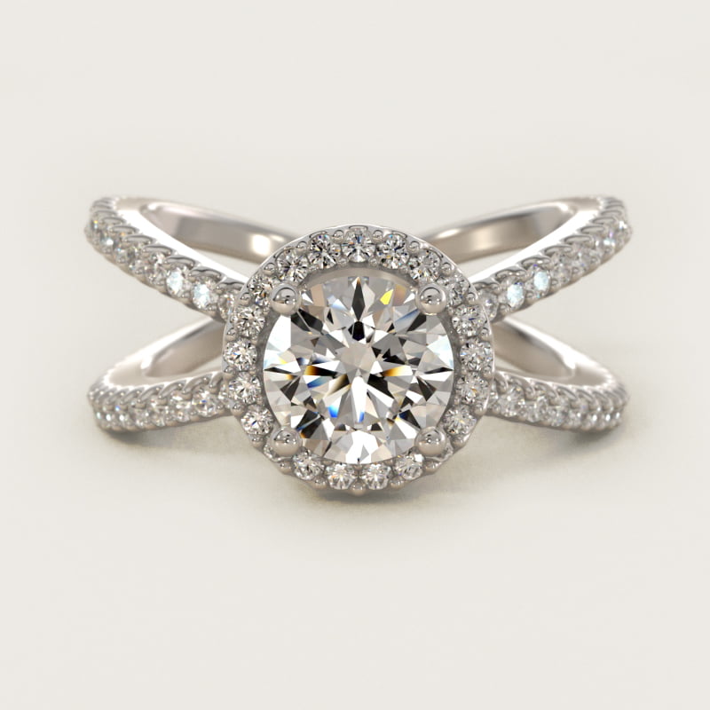 X Split Shank Hidden Halo Diamond Engagement Ring in 14k White Gold (1/2 ct. tw.)