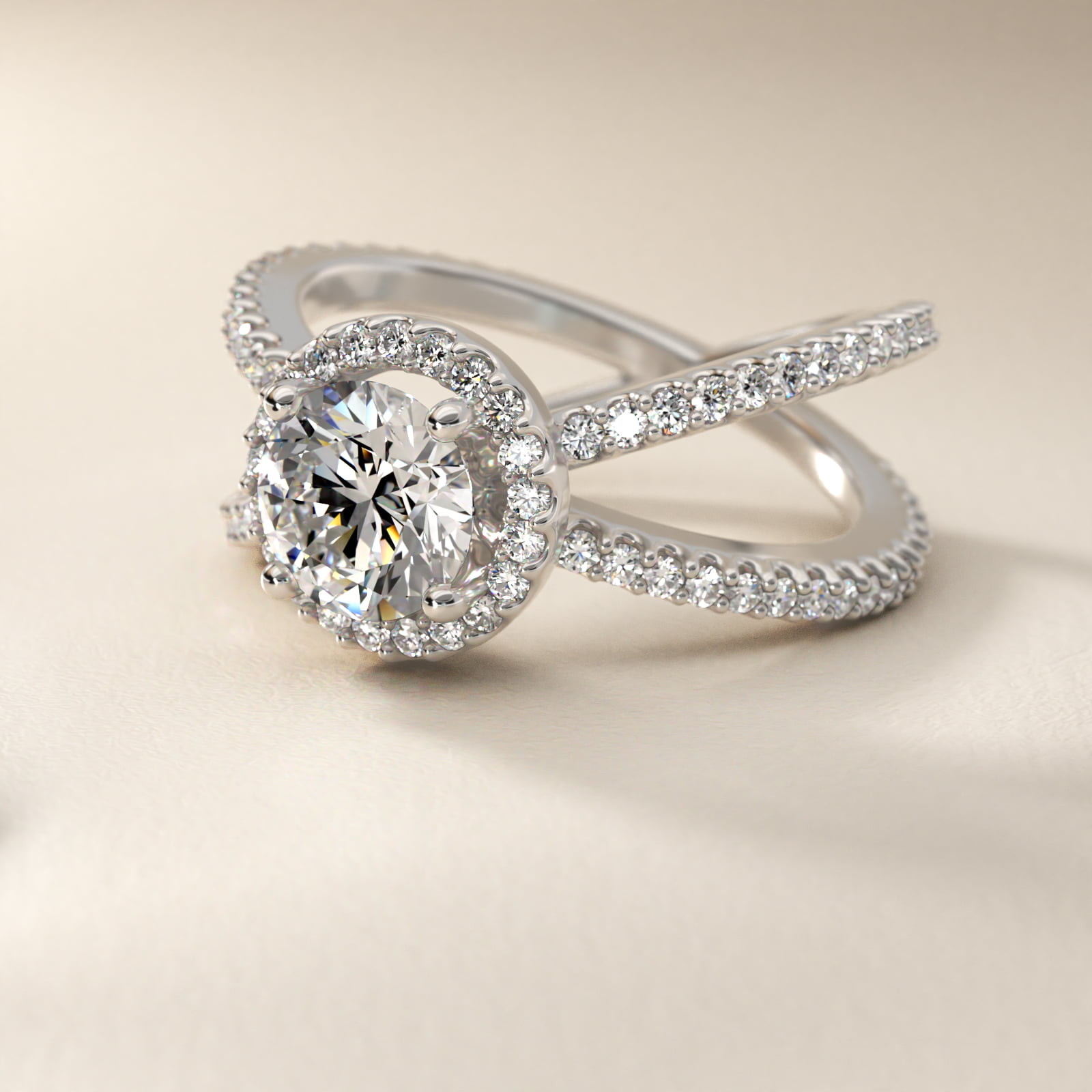 X Split Shank Hidden Halo Diamond Engagement Ring in Platinum (1/2 ct. tw.)