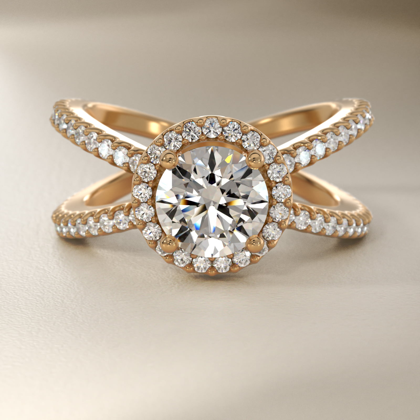 X Split Shank Hidden Halo Diamond Engagement Ring in 14k Yellow Gold (1/2 ct. tw.)
