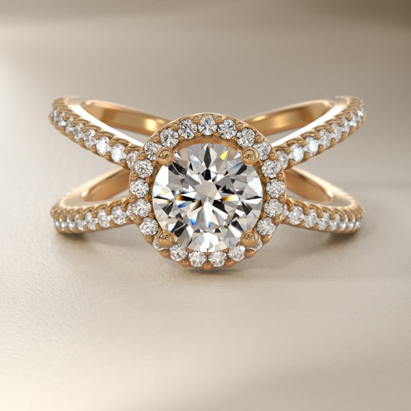 X Split Shank Hidden Halo Diamond Engagement Ring in 14k Yellow Gold (1/2 ct. tw.)