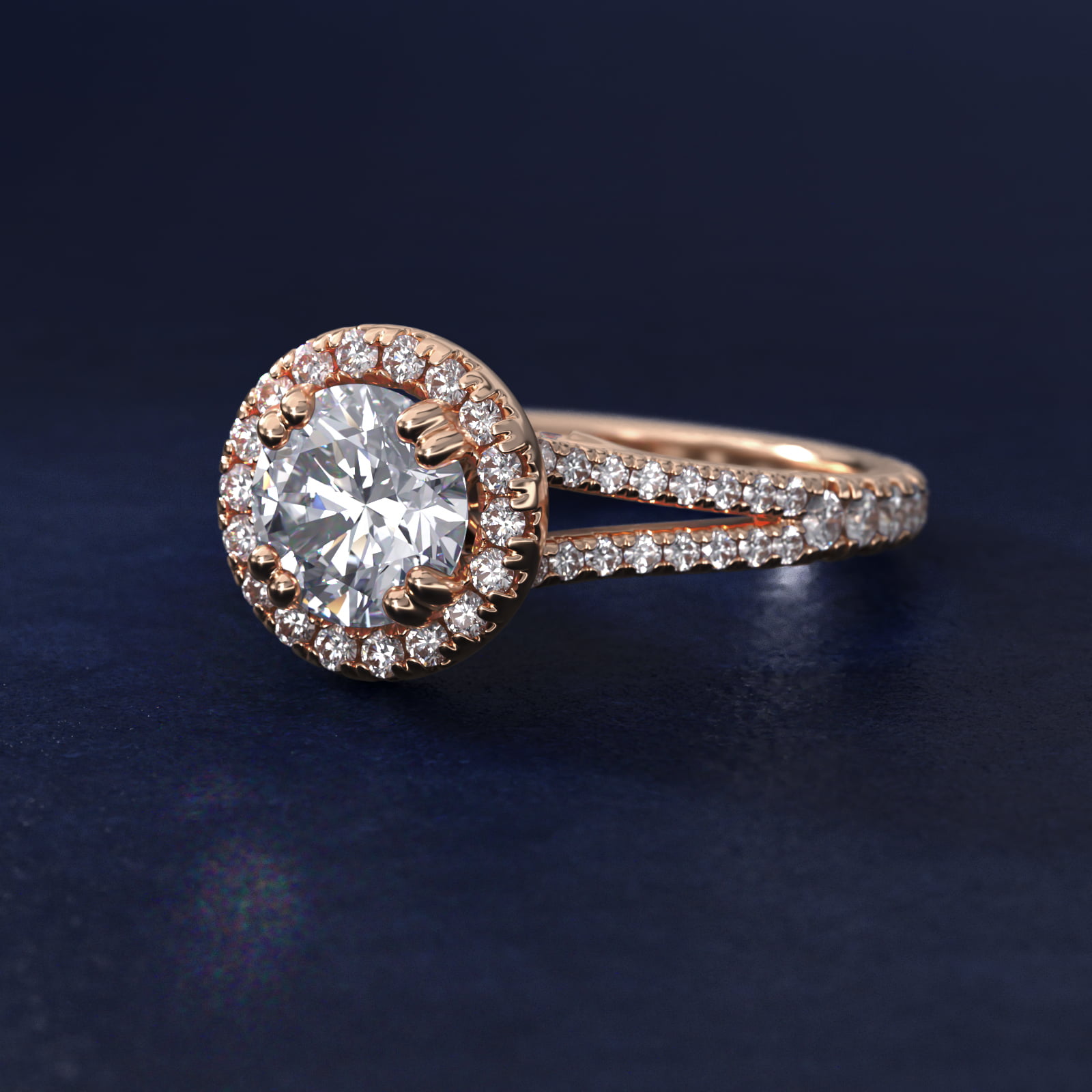 Split-Shank Diamond Halo Engagement Ring in 18k Rose Gold