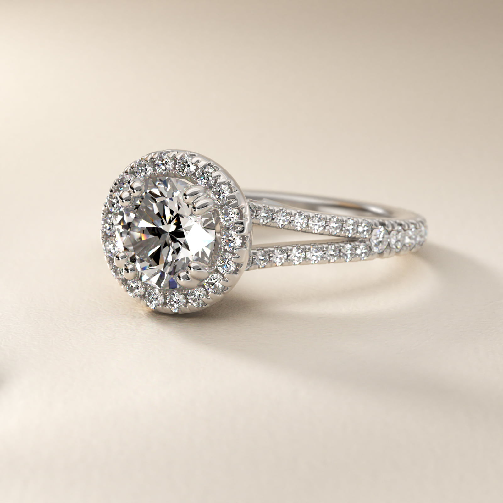 Split Shank Halo Diamond Engagement Ring in Platinum