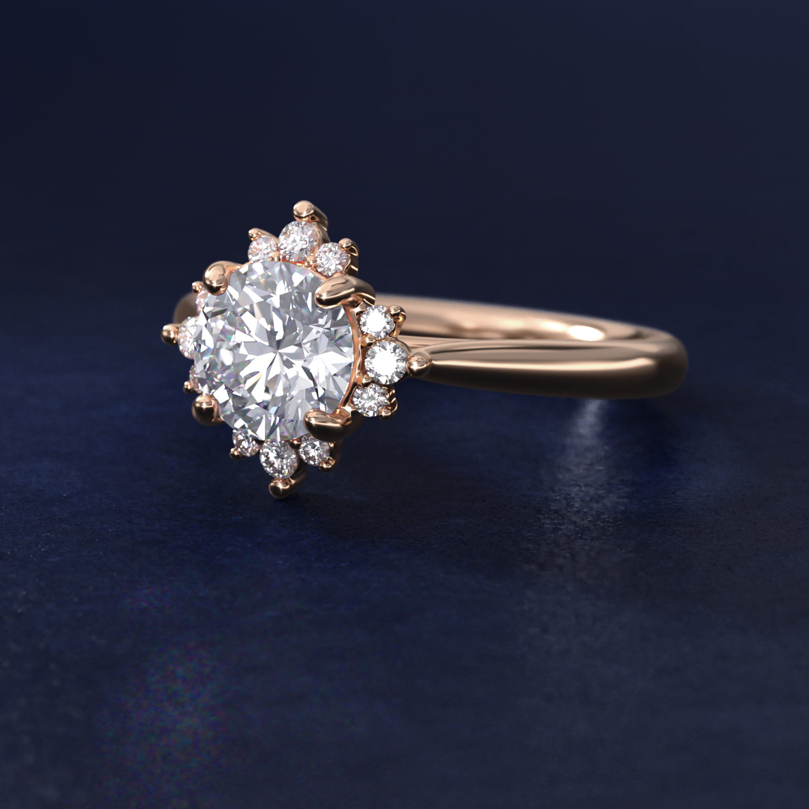 Delicate Ballerina Halo Diamond Engagement Ring in 18k Rose Gold