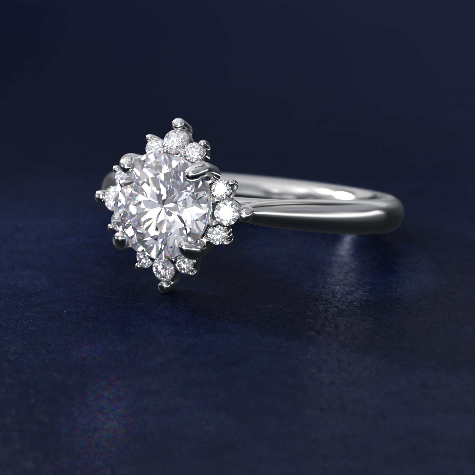 Delicate Ballerina Halo Diamond Engagement Ring in Platinum