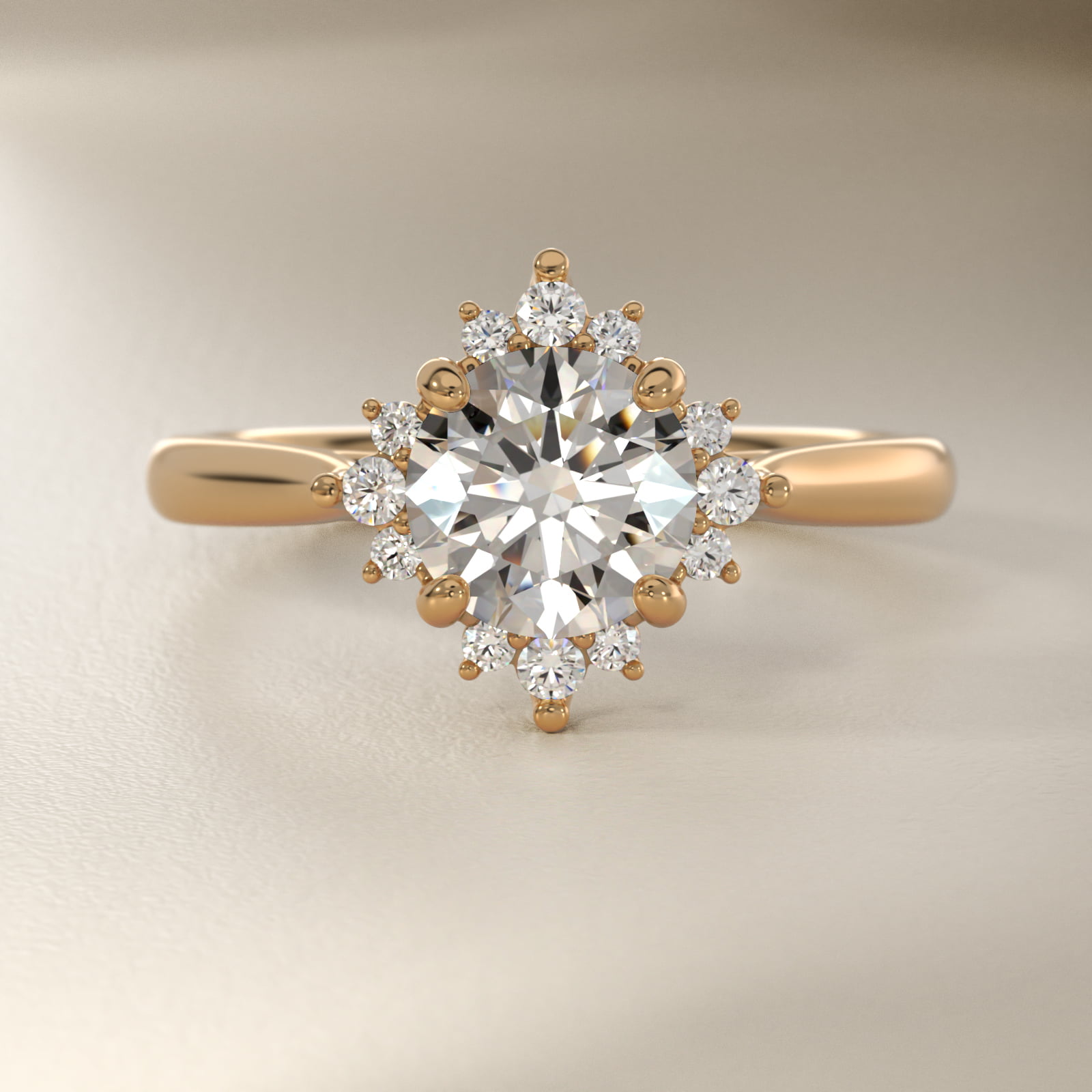 Delicate Ballerina Halo Diamond Engagement Ring in 18k Yellow Gold