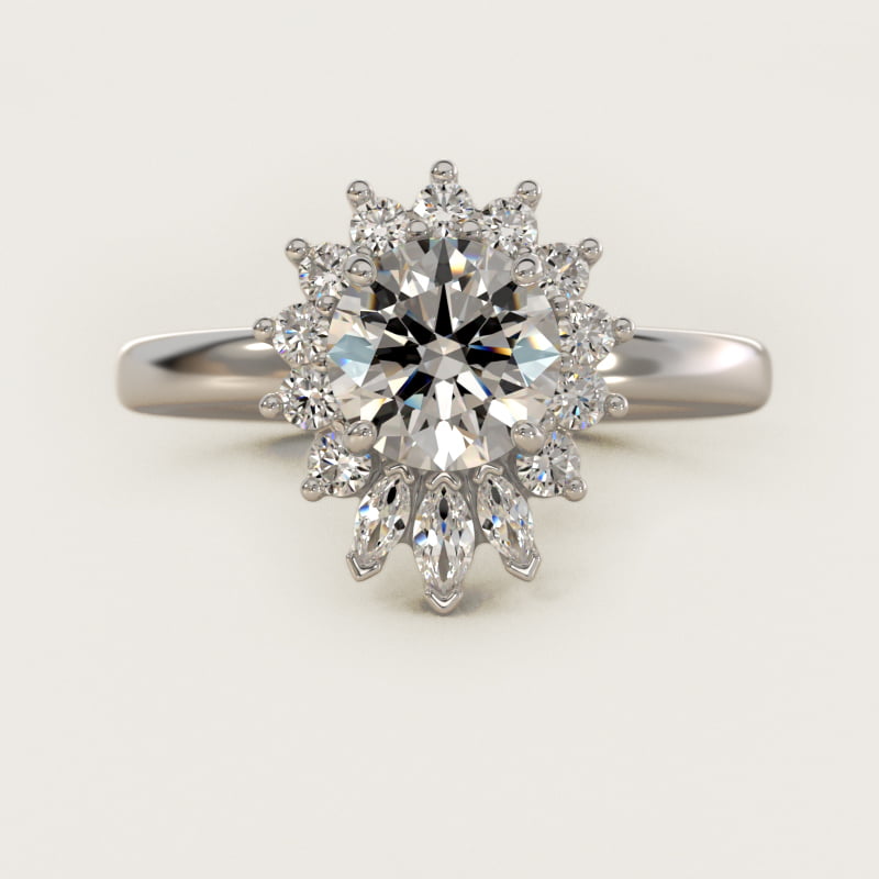 Pear Marquise and Round Ballerina Halo Diamond Engagement Ring in Platinum