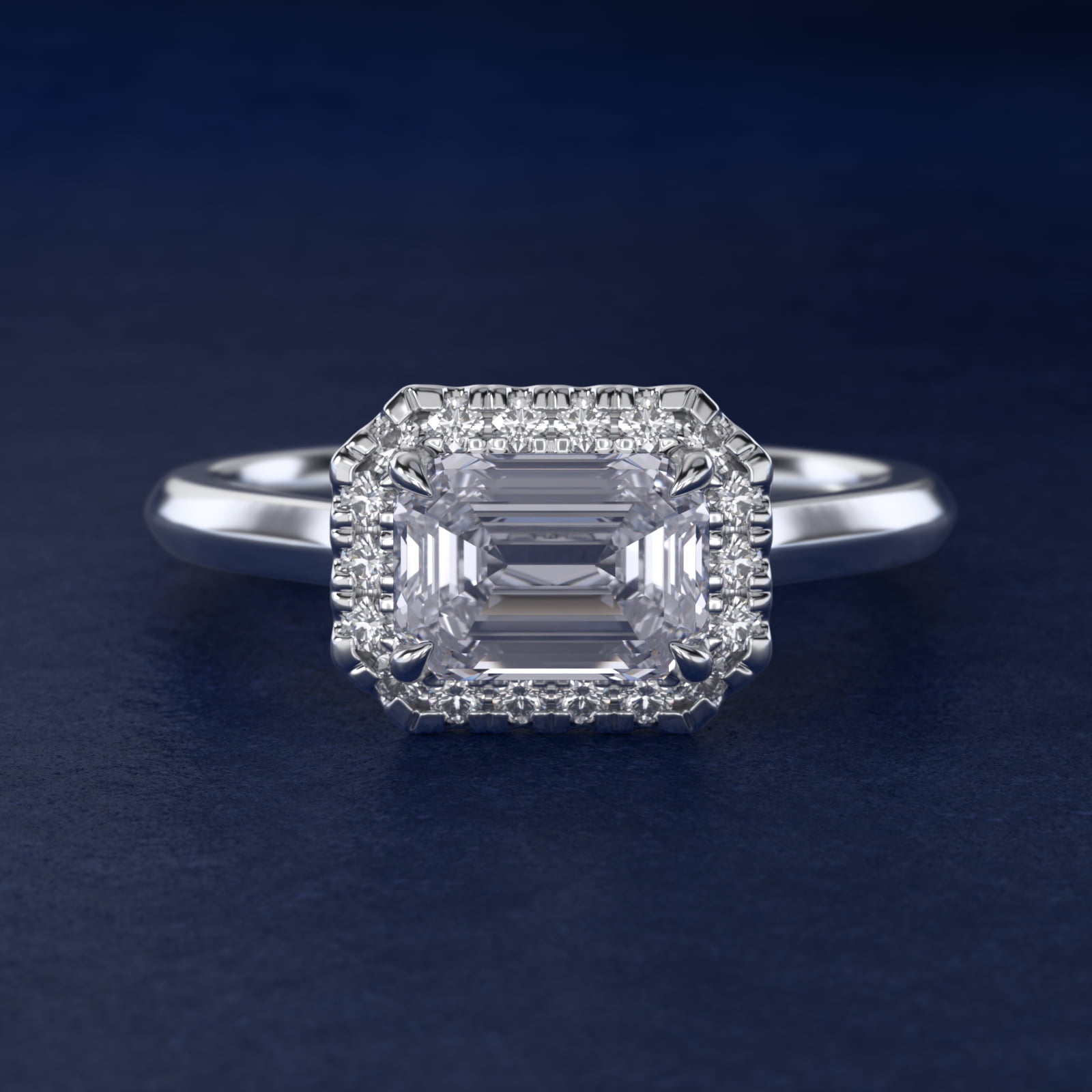 East West Halo Engagement Ring in Platinum