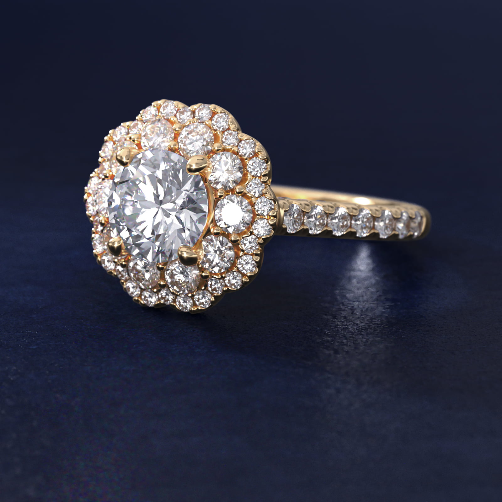 Vintage Diamond Halo Engagement Ring in 14k Yellow Gold (5/8 ct. tw.)