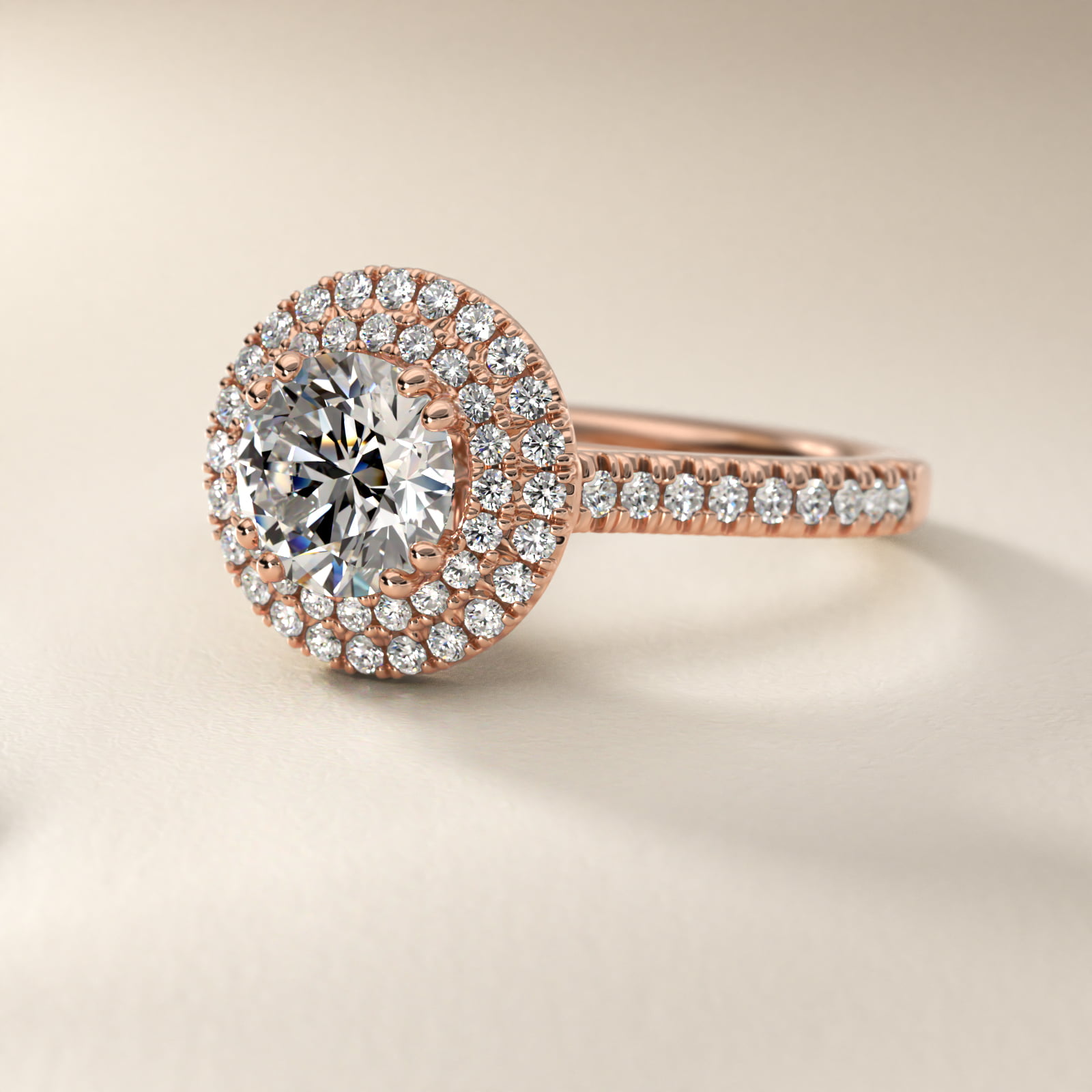 Micropavé Double Halo Diamond Engagement Ring in 14k Rose Gold (1/3 ct. tw.)