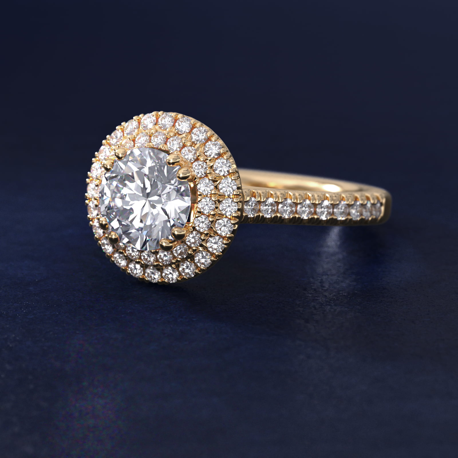 Micropavé Double Halo Diamond Engagement Ring in 14k Yellow Gold (1/3 ct. tw.)