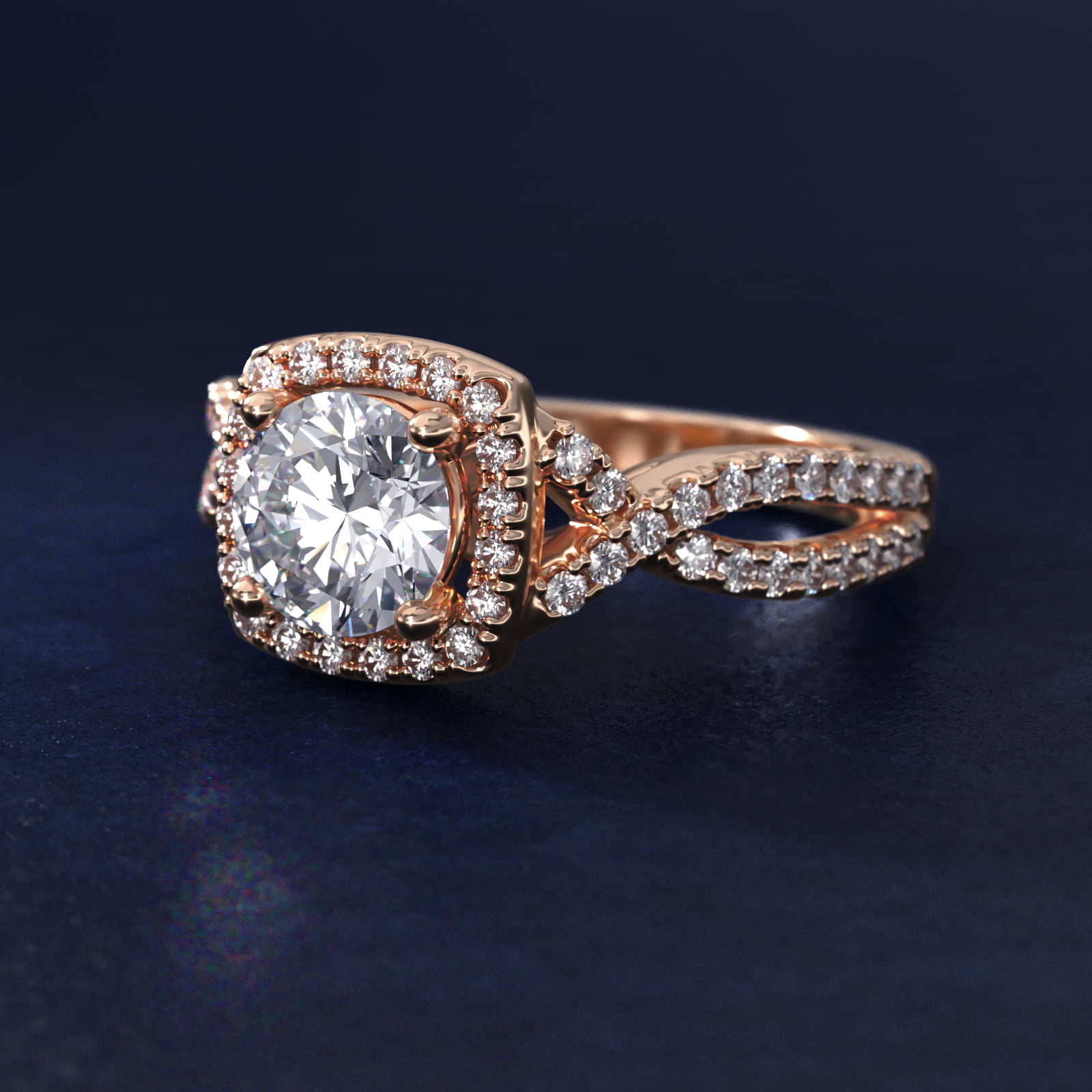 Twist Halo Diamond Engagement Ring in 14k Rose Gold (1/2 ct. tw.)