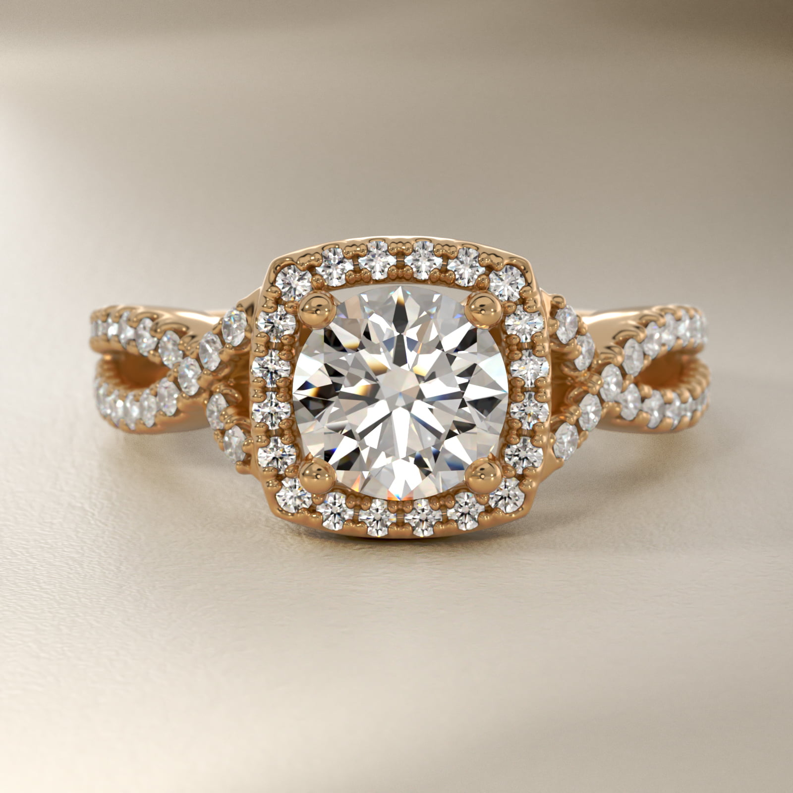 Twist Halo Diamond Engagement Ring in 18k Yellow Gold (1/2 ct. tw.)